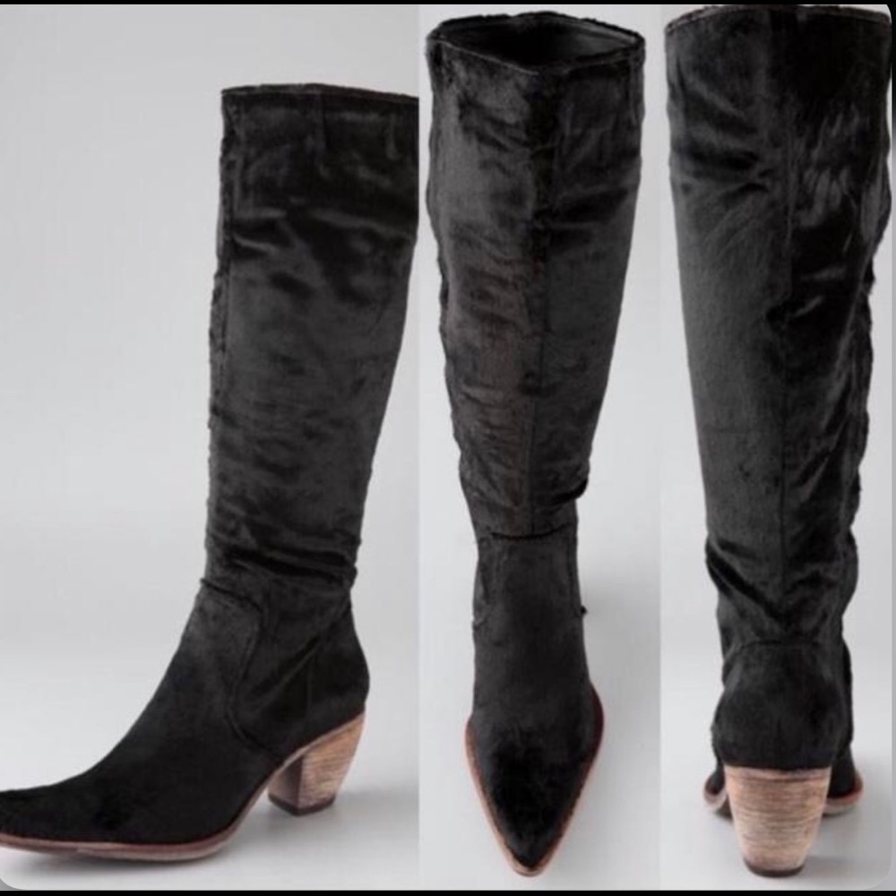 Elizabeth and James- black crushed velvet boots